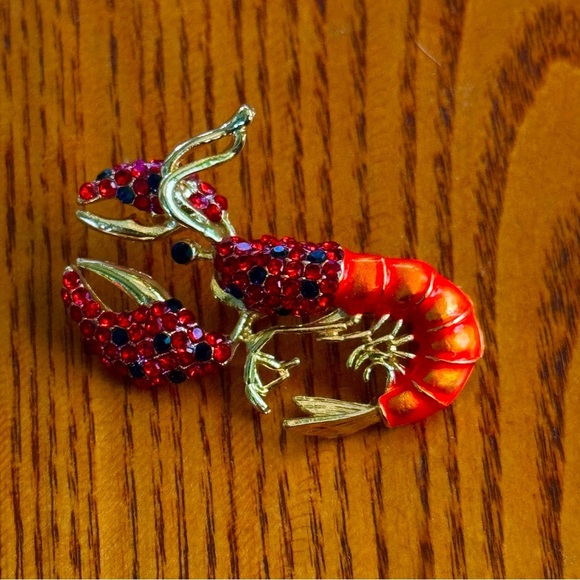 lobster shrim prawn ? rhinestone brooch pin sea ocean coastal estate find - Picture 1 of 3
